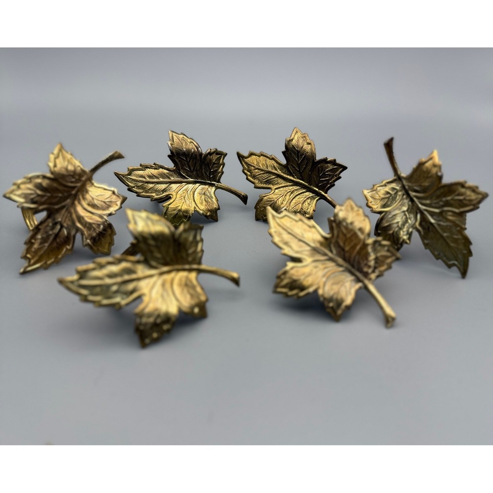 6 Maple Leaf Napkin Rings Gold Tone Autumn Thanksgiving Decor Good